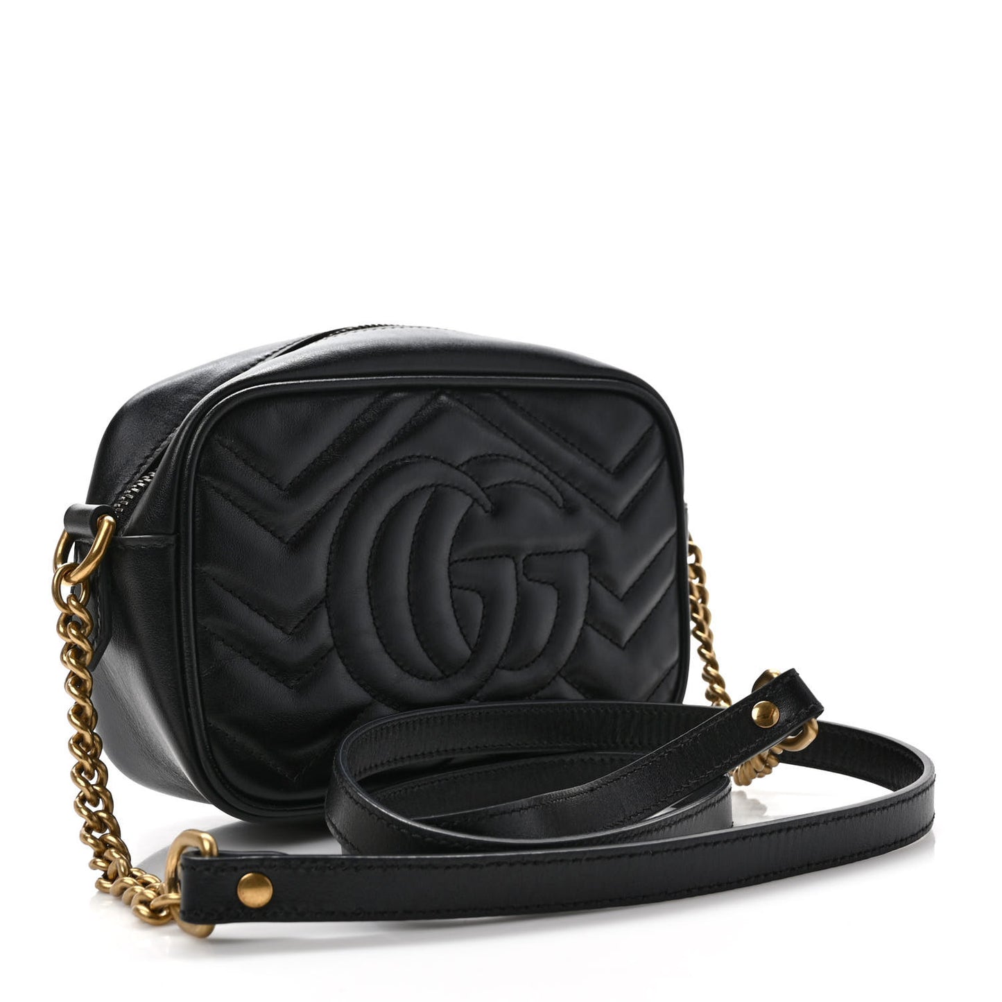 Calfskin Matelasse Mini GG Marmont Chain Shoulder Bag Black