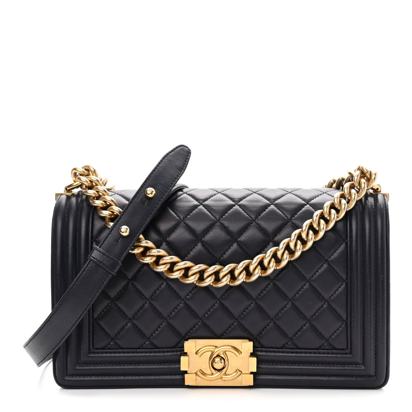 Lambskin Quilted Medium Boy Flap Dark Navy