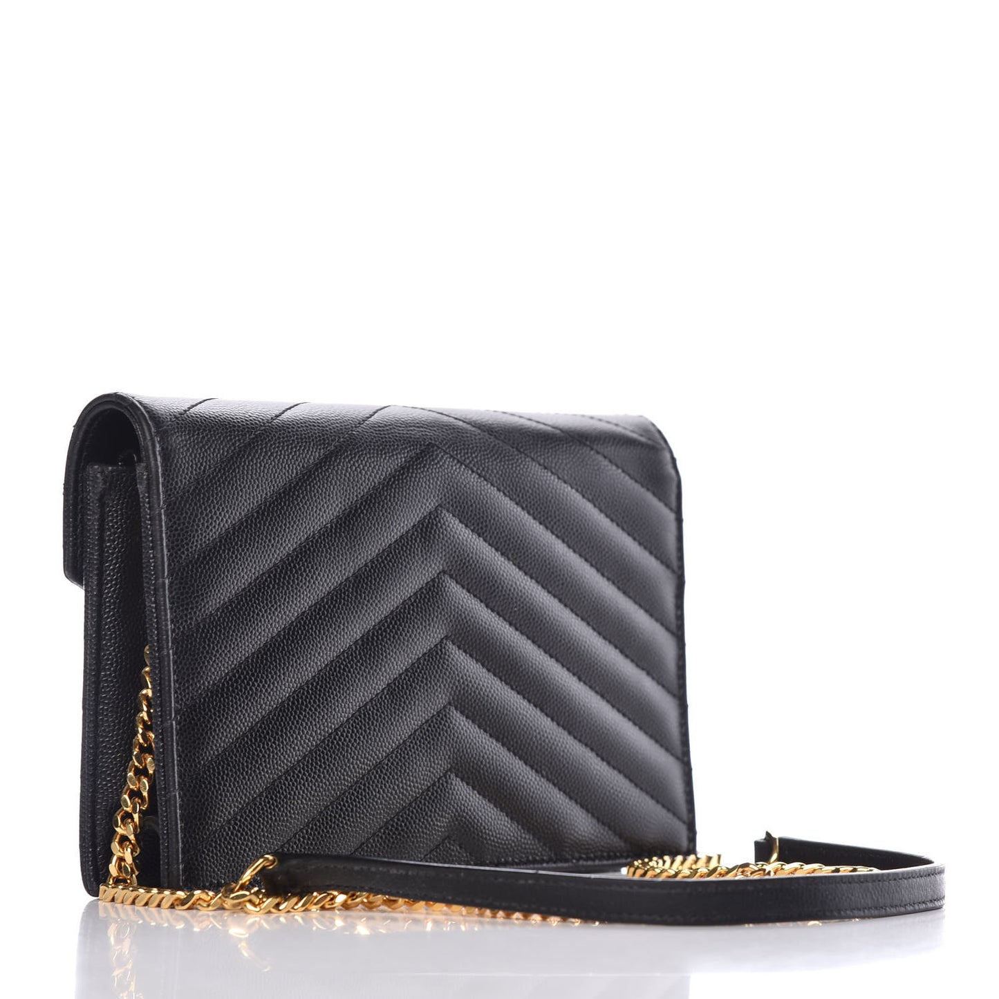 Grain De Poudre Matelasse Chevron Monogram Envelope Chain Wallet Black