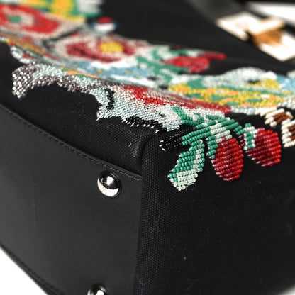 Fendi Canvas Beaded Floral Medium Peekaboo Iconic Satchel Black 12 of 14