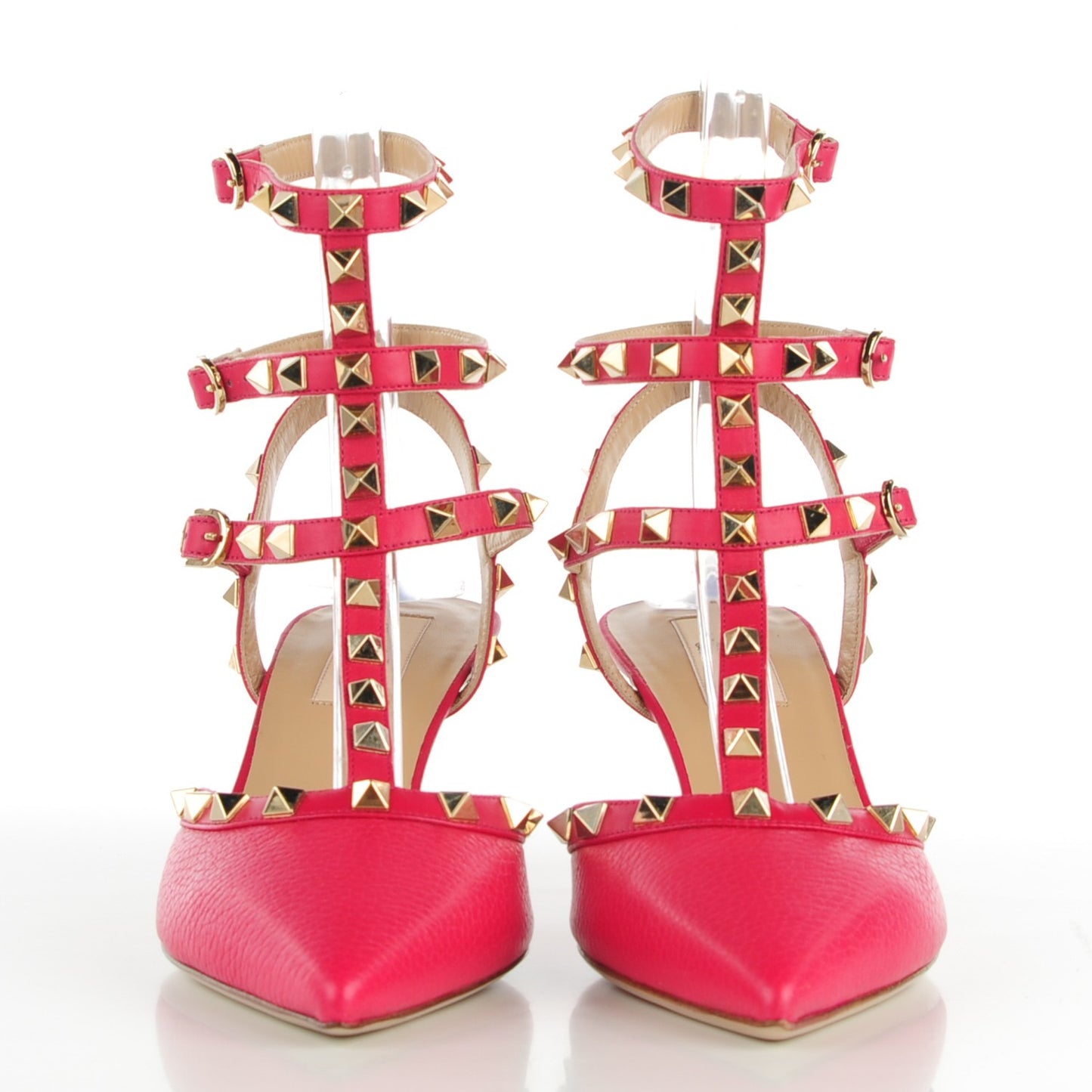 Pebbled Calfskin Rockstud Ankle Strap 65mm Pumps 39 Cyclamin