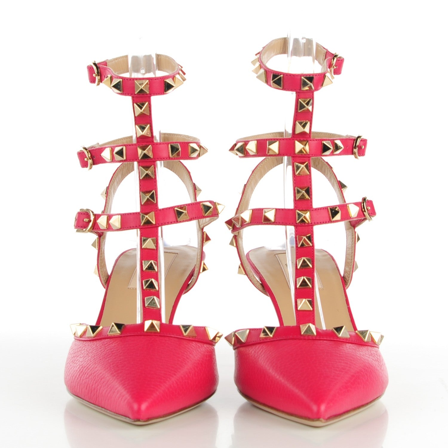 Valentino Garavani Pebbled Calfskin Rockstud Ankle Strap 65mm Pumps 39 Cyclamin 2 of 7