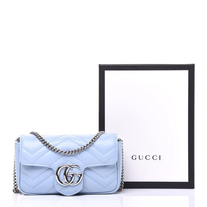 Gucci Calfskin Matelasse Super Mini GG Marmont Shoulder Bag Porcelain Light Blue 10 of 11