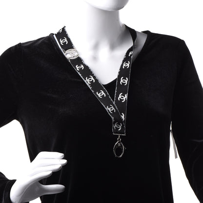 Chanel Crystal CC Lanyard Necklace Black Silver 2 of 6