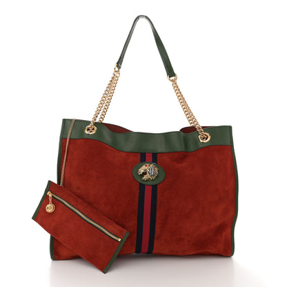 Gucci Suede Calfskin Large Rajah Chain Tote Brown Green 3 of 15