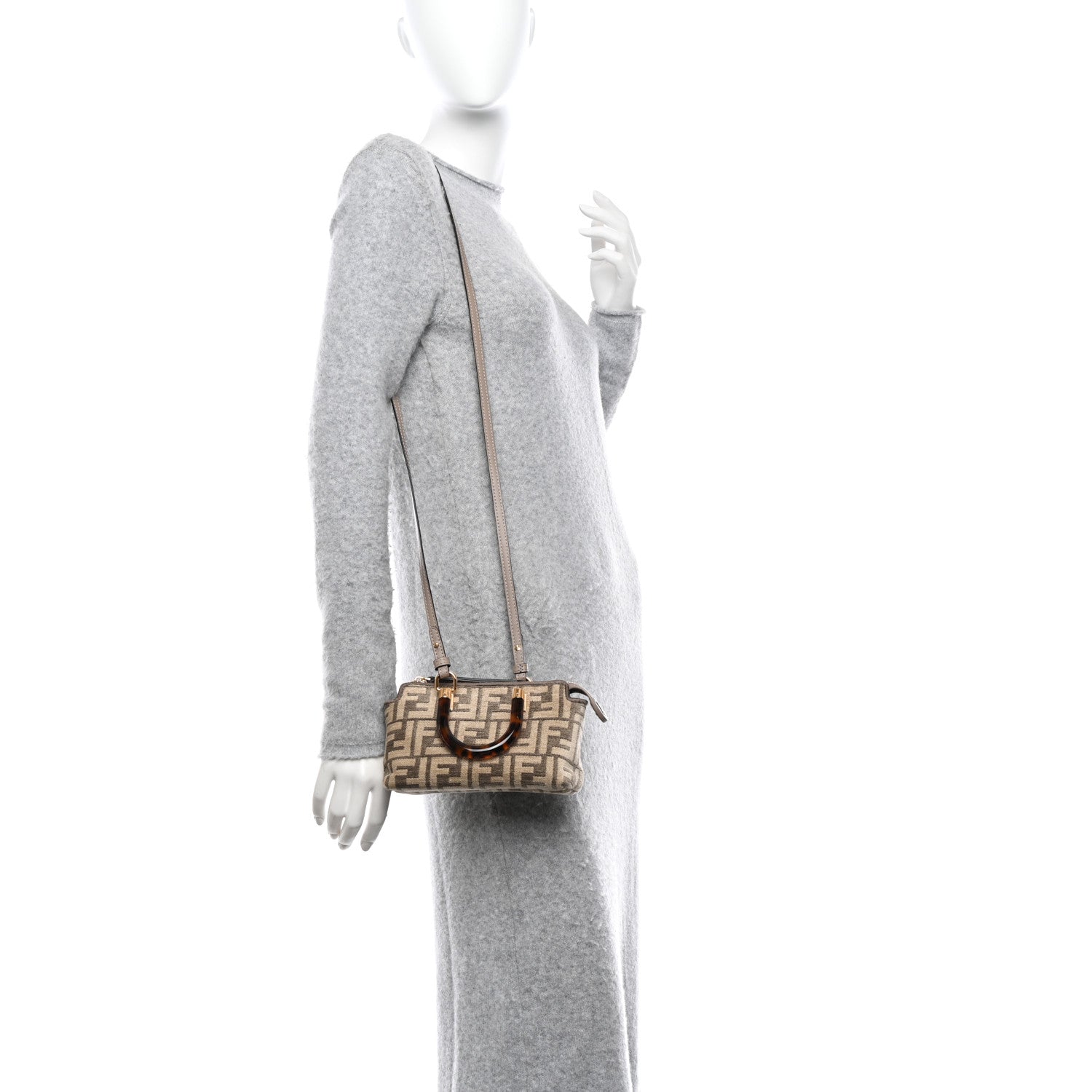 Fendi Chenille Vitello King Plexiglass FF Mini By The Way Top Handle Boston Bag Tortora Nuvola 2 of 11