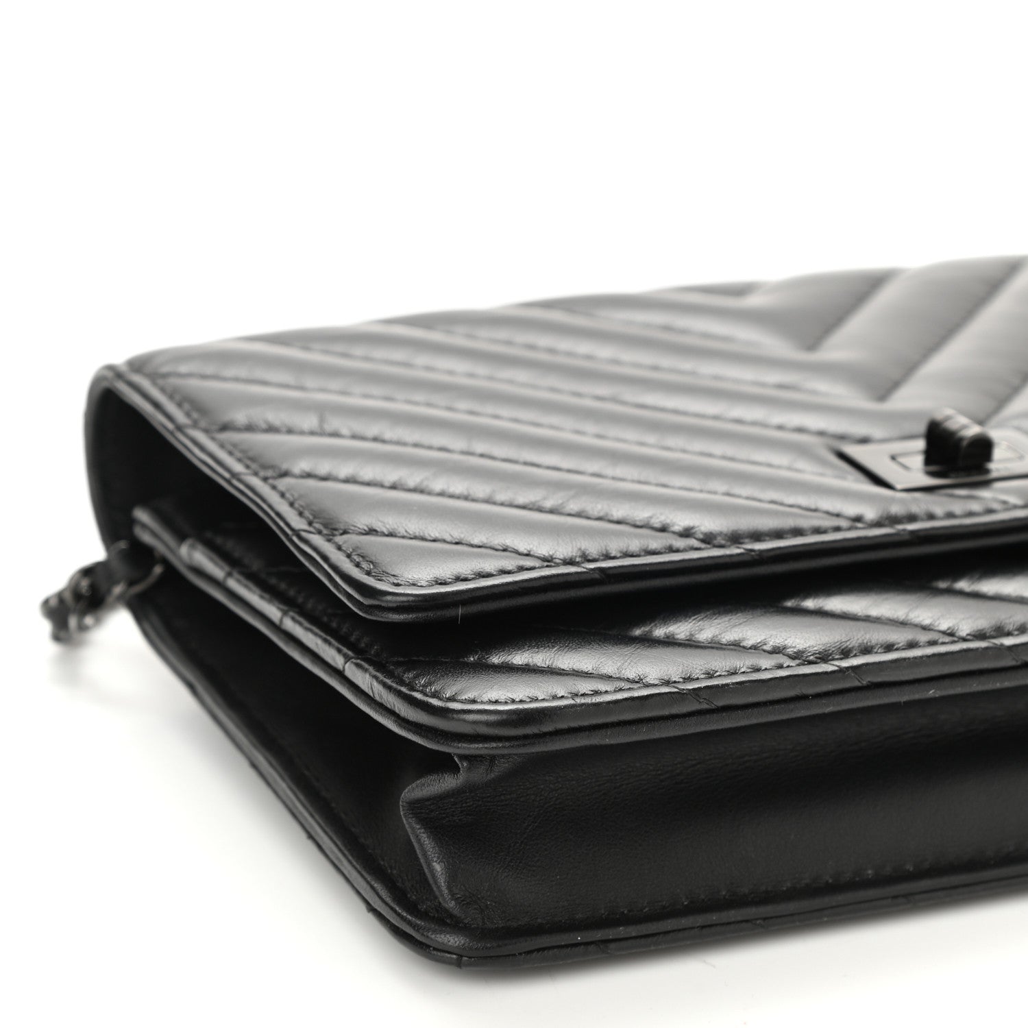 Chanel Aged Calfskin Chevron Quilted Reissue Wallet On Chain WOC So Black 9 of 11