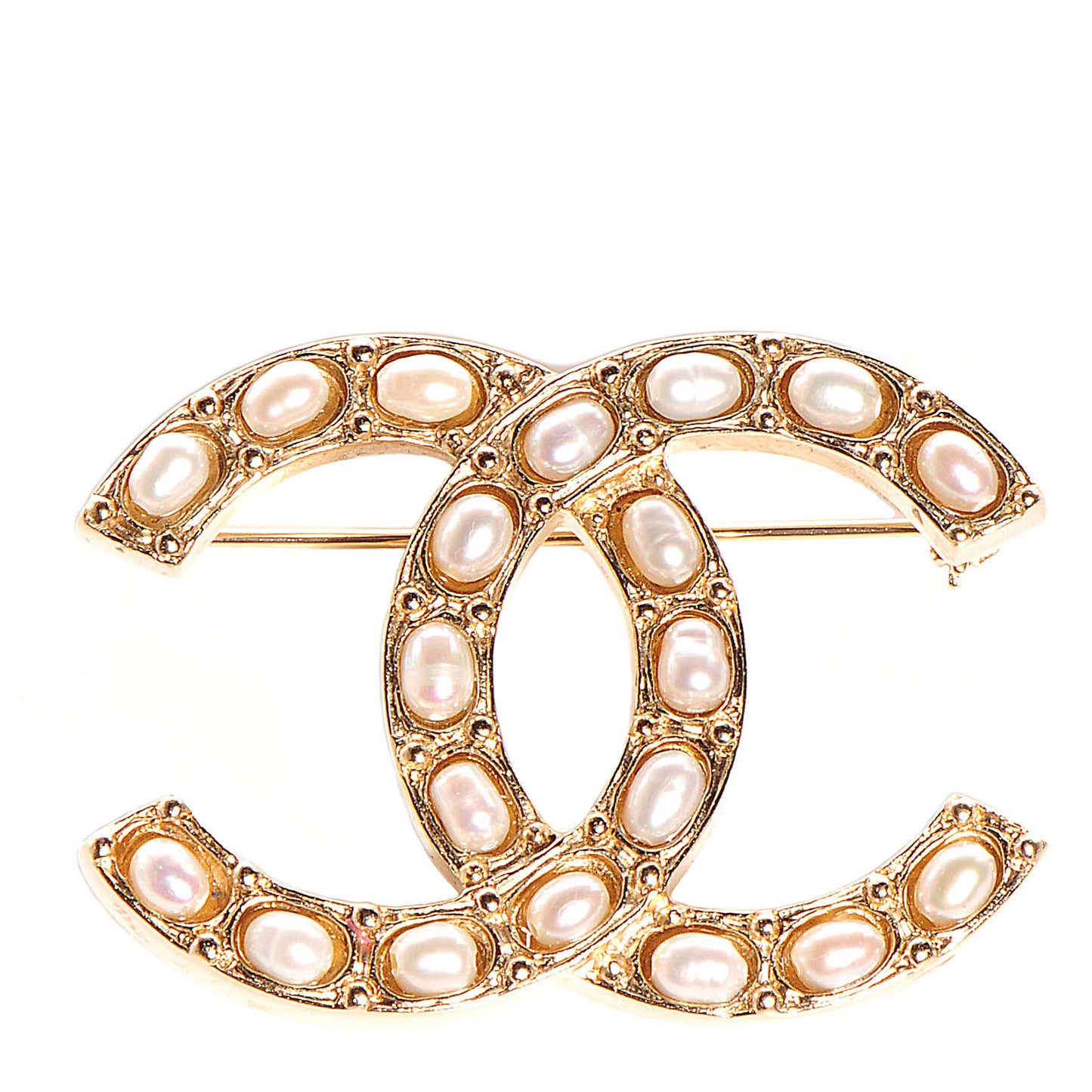 Pearl Large CC Brooch Gold