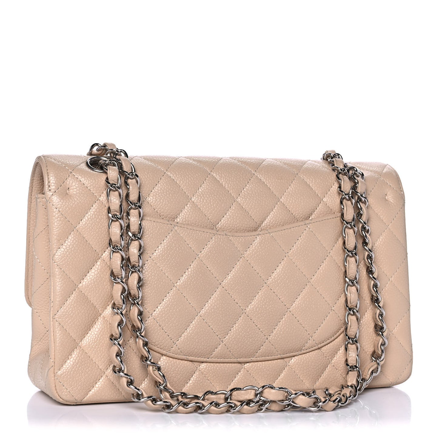 Caviar Quilted Medium Double Flap Beige