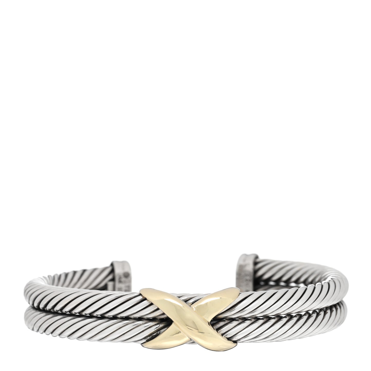 Sterling Silver 14K Yellow Gold 10mm X Double Cable Bracelet