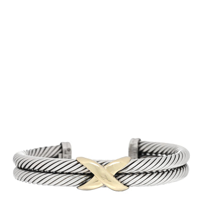 David Yurman Sterling Silver 14K Yellow Gold 10mm X Double Cable Bracelet 1 of 3