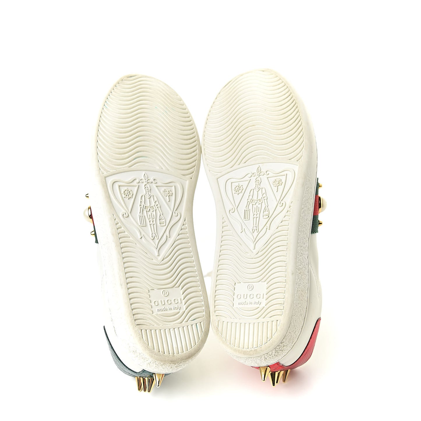 Calfskin Web Pearl Studded Womens Ace Sneakers 34 White