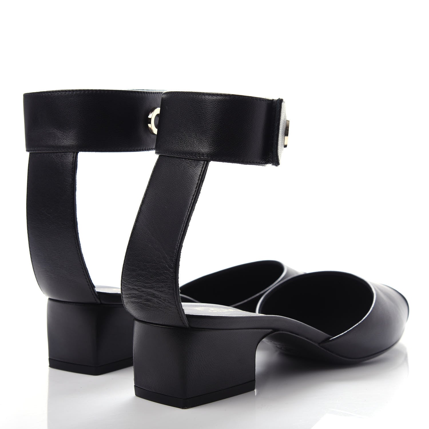 Chanel Lambskin Grosgrain Cap Toe Logo Ankle Strap Pumps 37.5 Black 4 of 11
