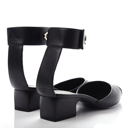 Chanel Lambskin Grosgrain Cap Toe Logo Ankle Strap Pumps 37.5 Black 4 of 11