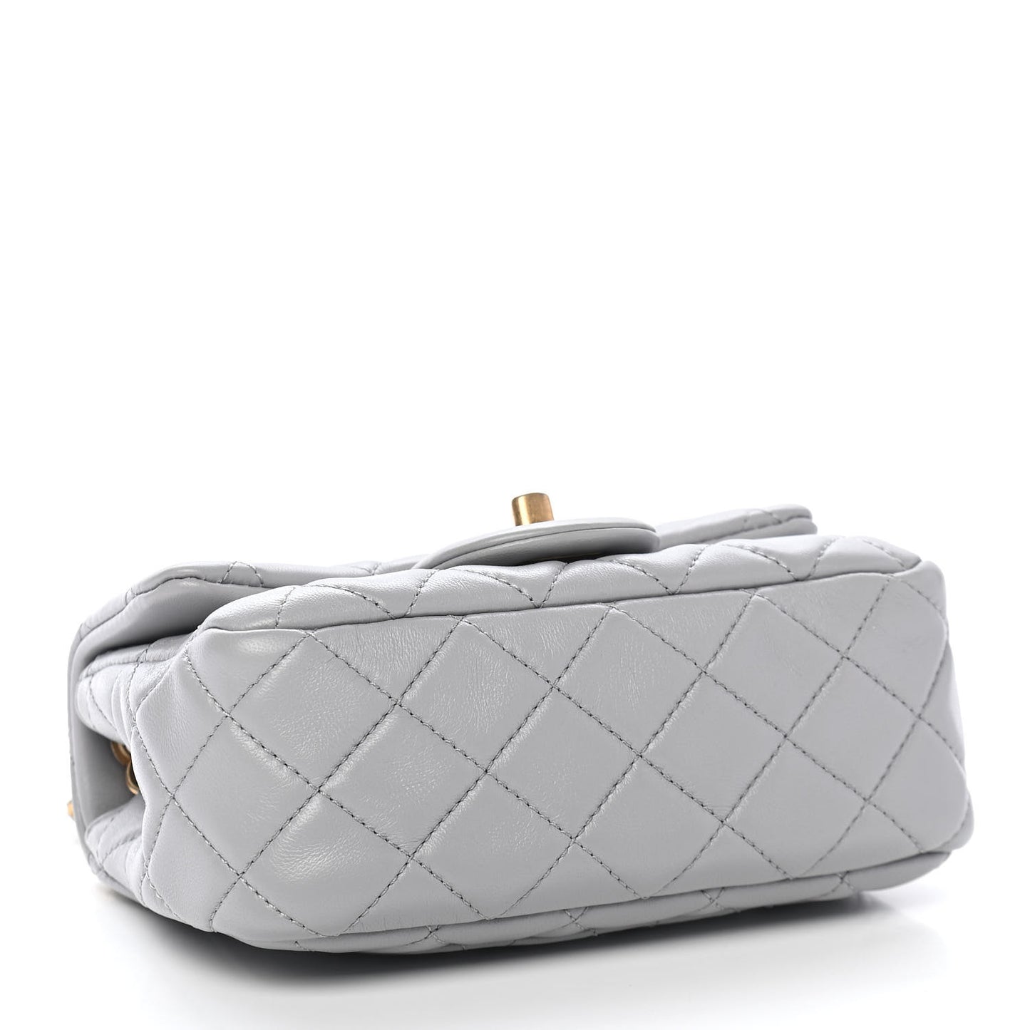 Lambskin Quilted Mini Pearl Crush Flap Light Grey