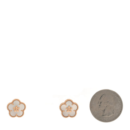 Van Cleef & Arpels 18K Rose Gold Mother of Pearl Lucky Springs Plum Blossom Earrings 2 of 4