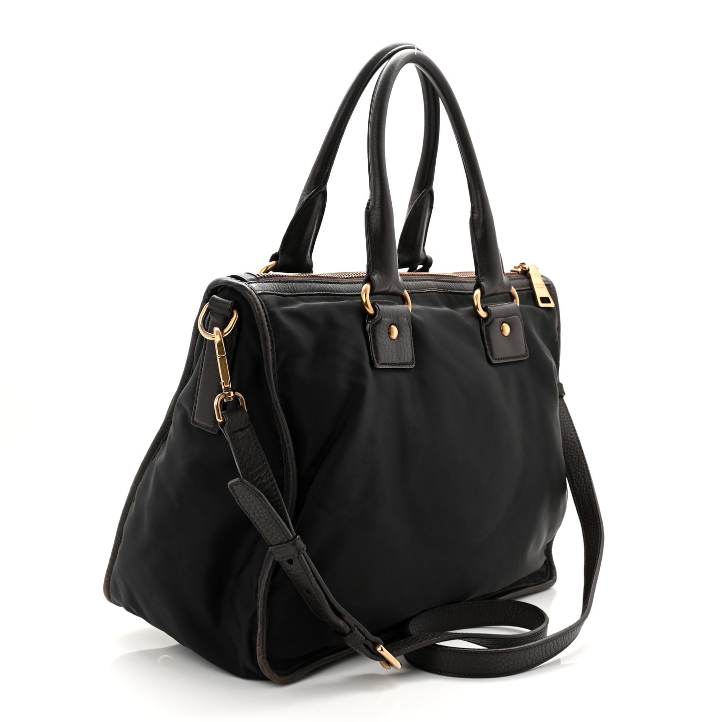 Tessuto Nylon Double Zip Logo Tote Black