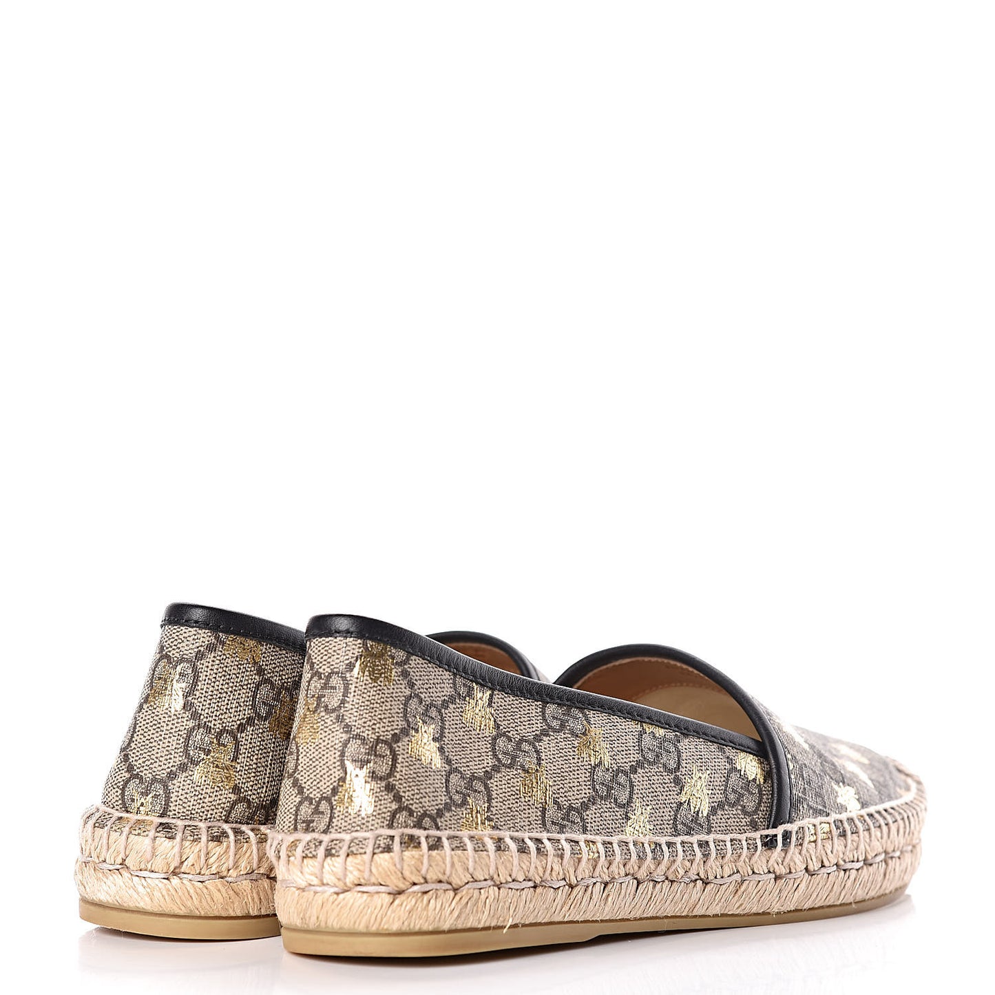GG Supreme Monogram Bees Espadrille Flats 38 Beige Ebony Oro Black