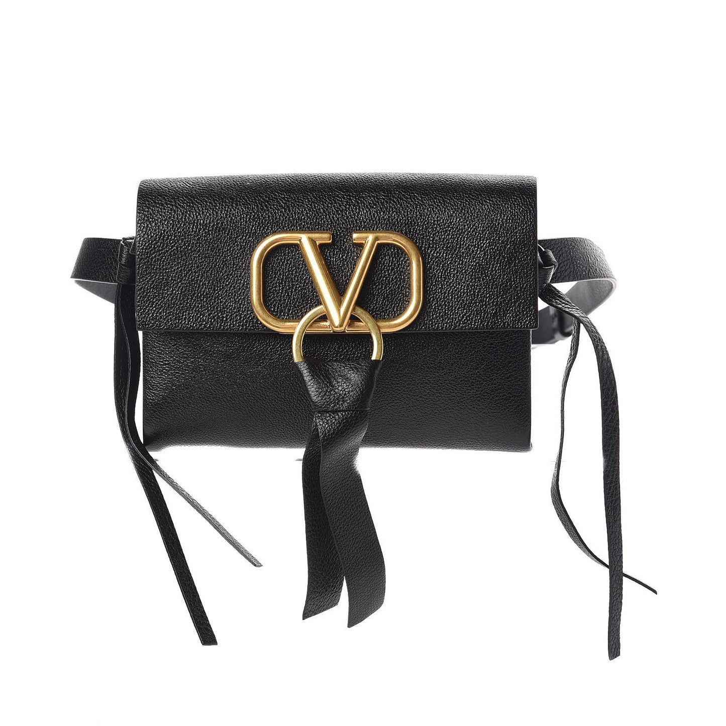 Textured Patent Calfskin VRing Belt Bag Black