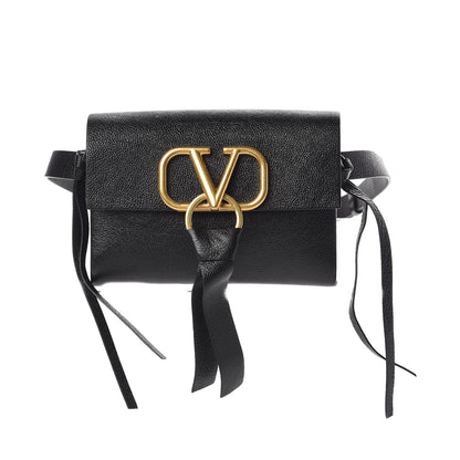 Valentino Garavani Textured Patent Calfskin VRing Belt Bag Black 1 of 9