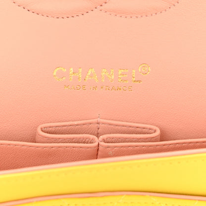 Chanel Lambskin Quilted Medium Double Flap Yellow Pink 6 of 12