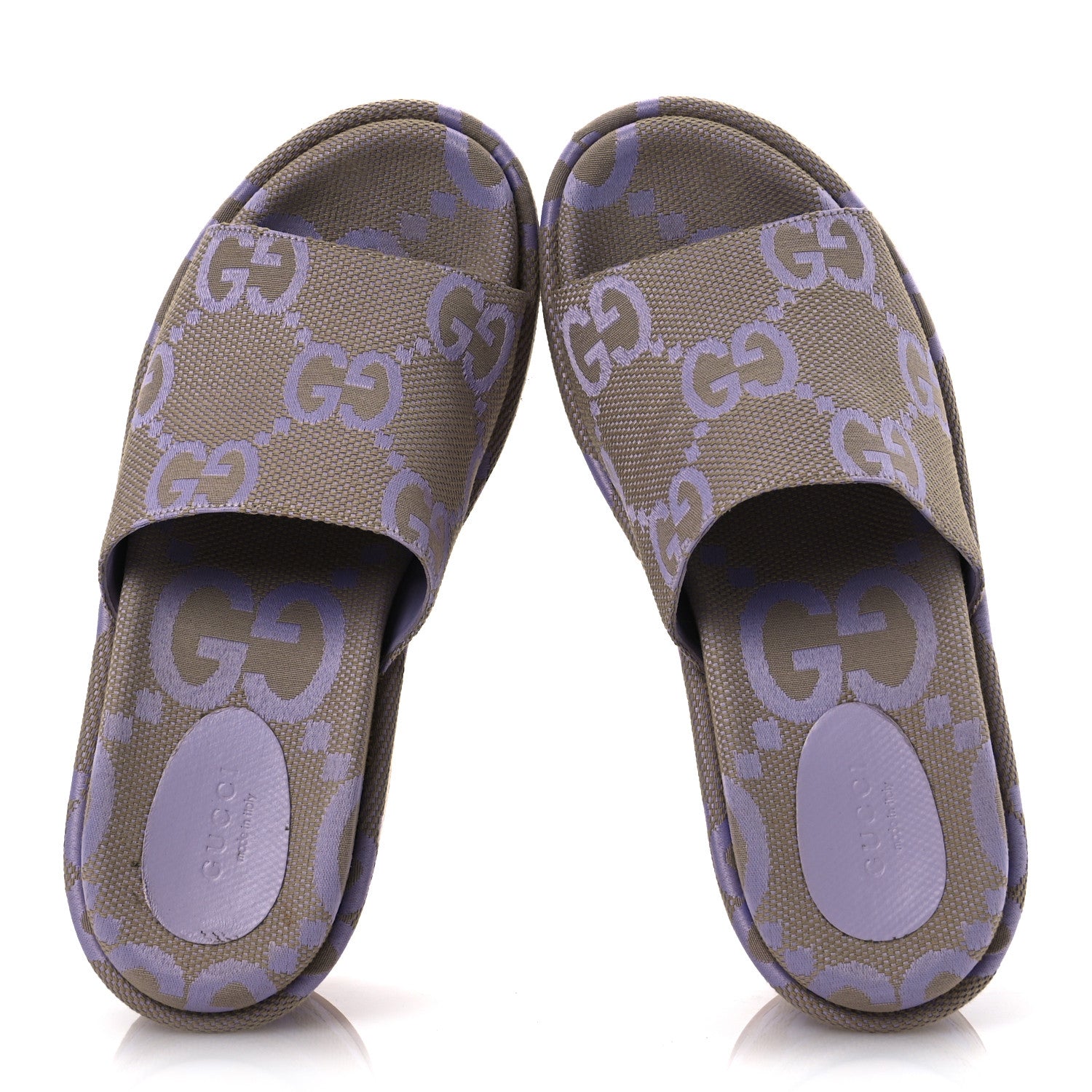 Gucci Monogram Jumbo GG Platform Slide Wedge Sandals 39 Beige Lapis 2 of 12