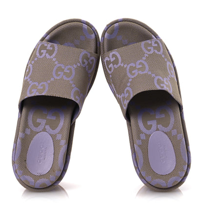 Gucci Monogram Jumbo GG Platform Slide Wedge Sandals 39 Beige Lapis 2 of 12
