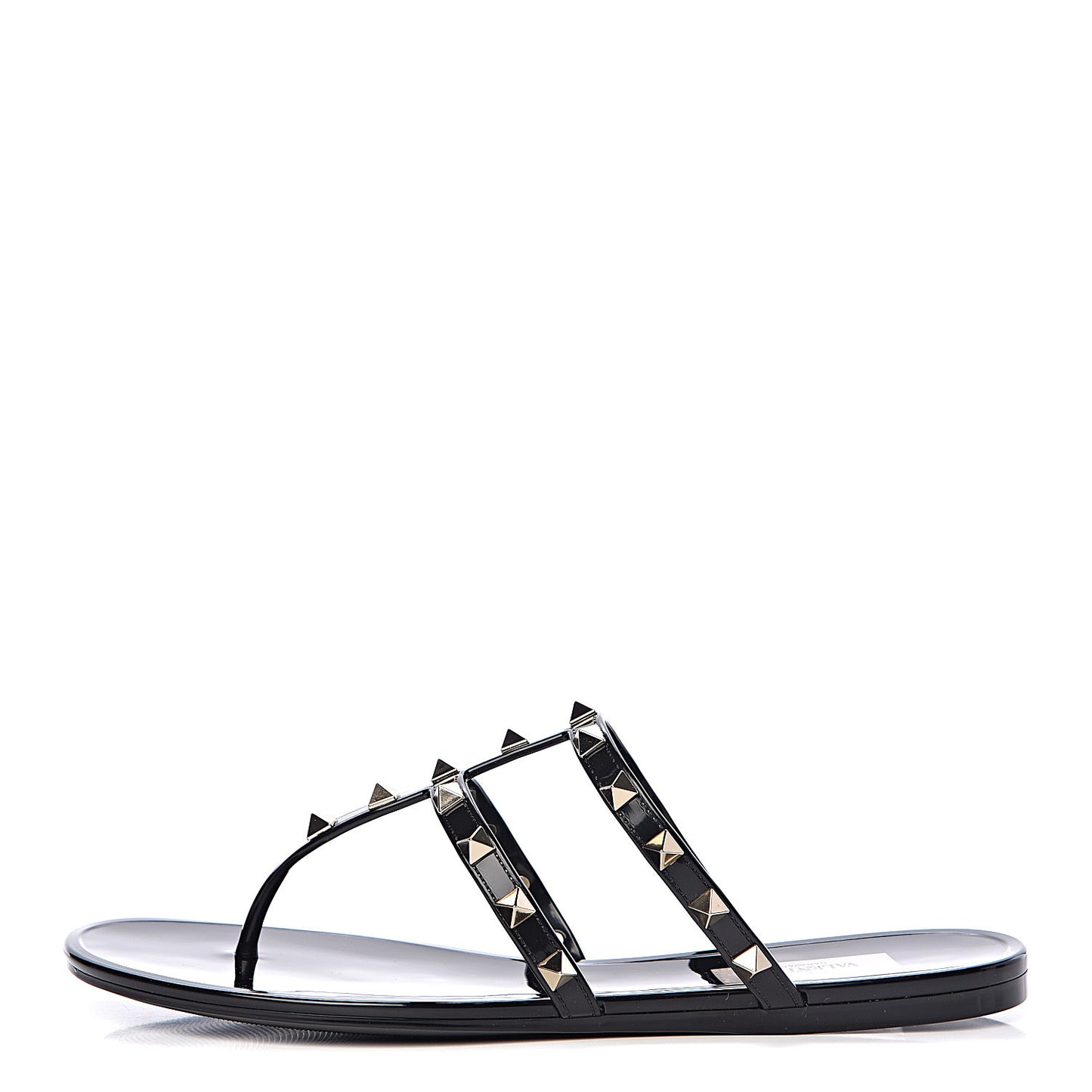 PVC Jelly Rockstud Caged Flat Thong Sandals 38 Black