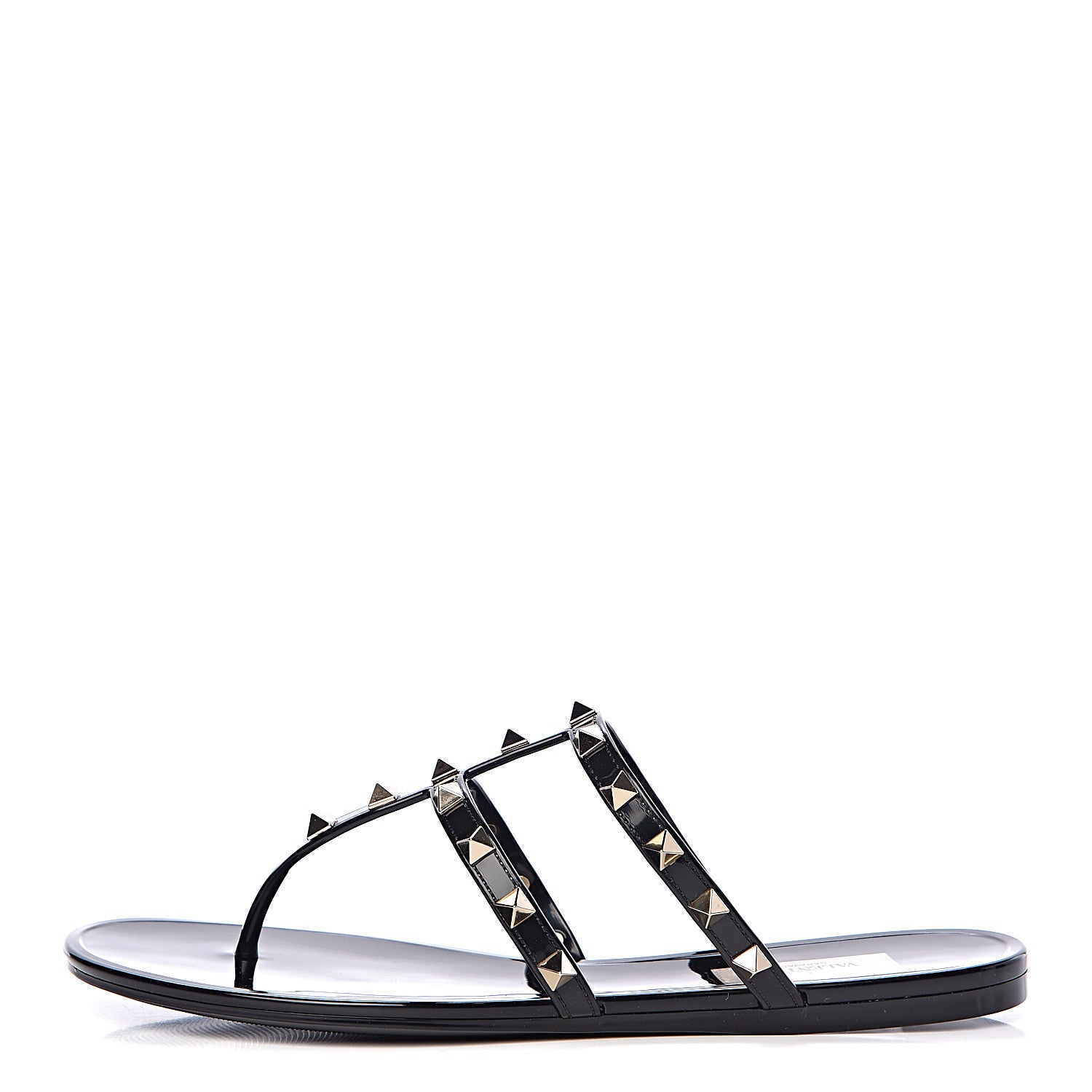 Valentino Garavani PVC Jelly Rockstud Caged Flat Thong Sandals 38 Black 1 of 9