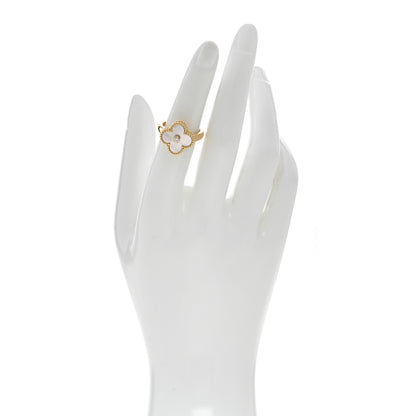 Van Cleef & Arpels 18K Yellow Gold Diamond Mother of Pearl Vintage Alhambra Ring 51 5.75 2 of 5