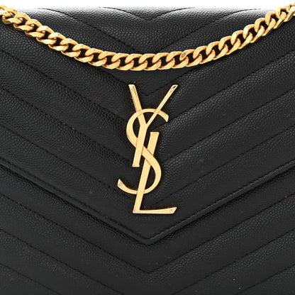 Saint Laurent Grain De Poudre Matelasse Chevron Monogram Chain Wallet Black 8 of 10