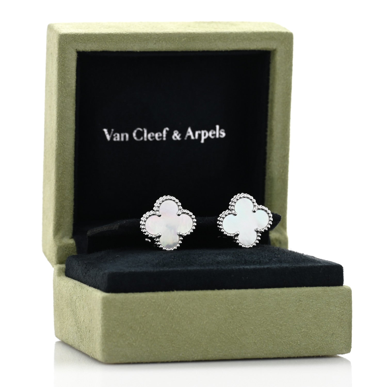 Van Cleef & Arpels 18K White Gold Mother of Pearl Vintage Alhambra Earrings 5 of 5