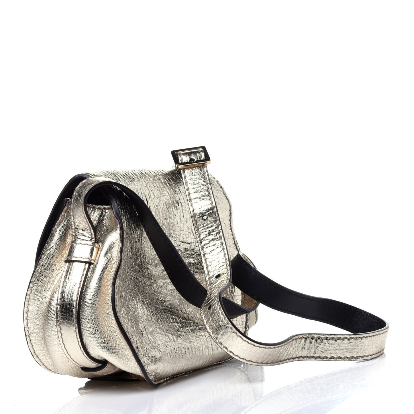 Metallic Calfskin Mini Marcie Round Crossbody Bag Gold