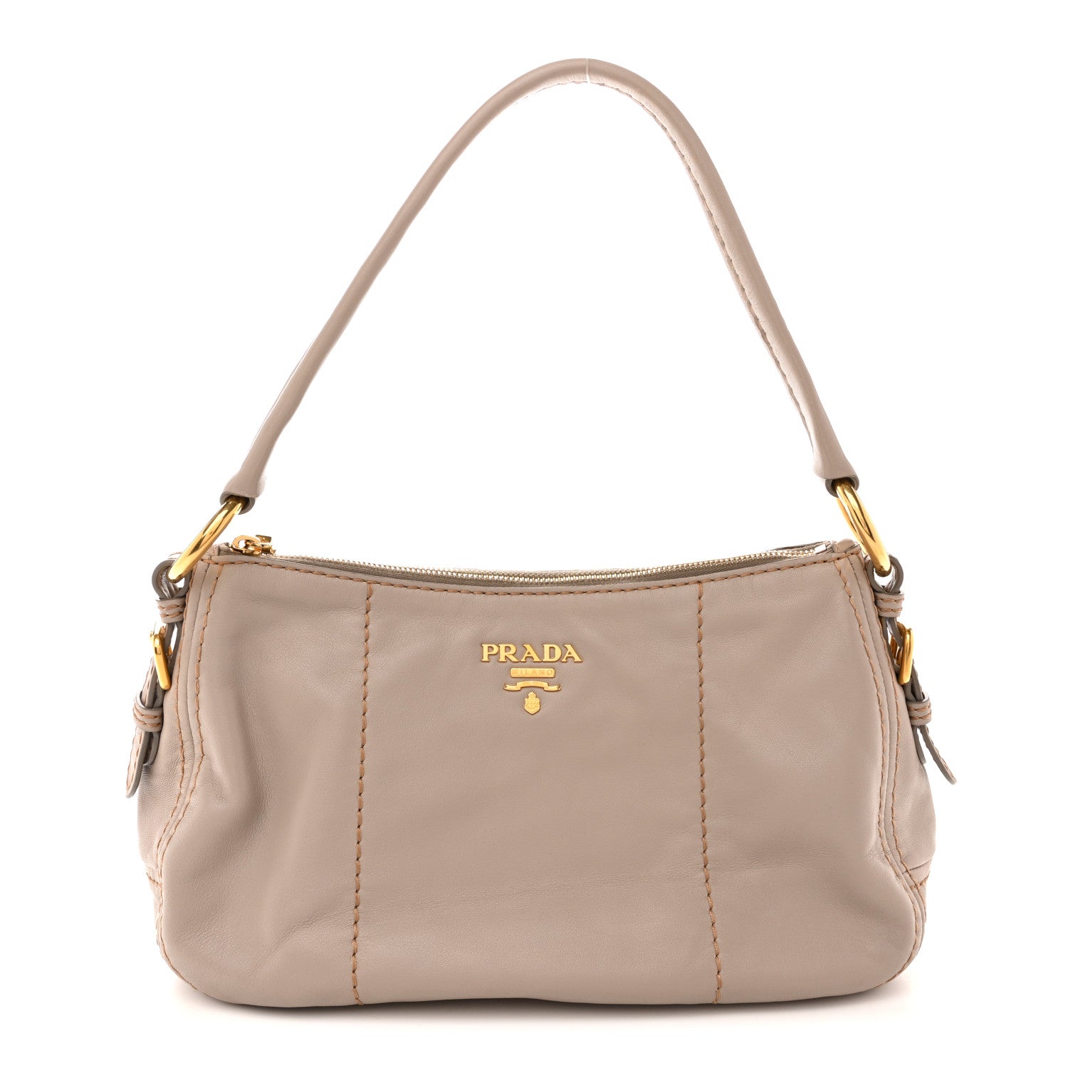 Prada Soft Calfskin Stitched Shoulder Bag  Argilla 1 of 14