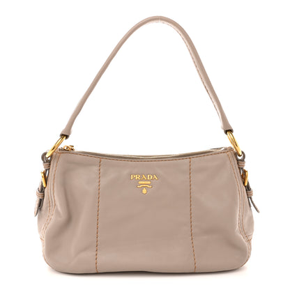 Prada Soft Calfskin Stitched Shoulder Bag  Argilla 1 of 14