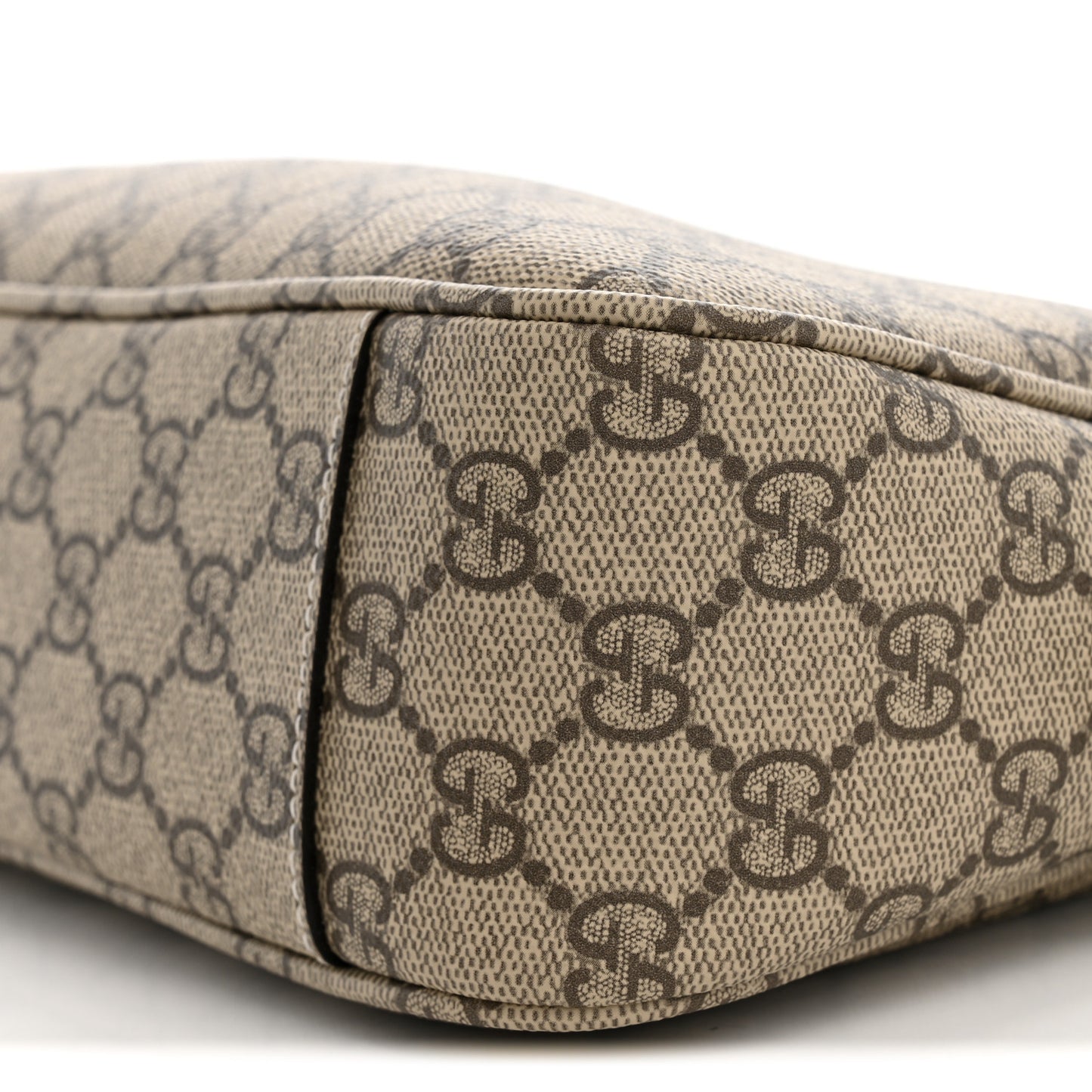 GG Supreme Monogram Textured Calfskin Medium Emblem Shoulder Bag Beige Dark Brown