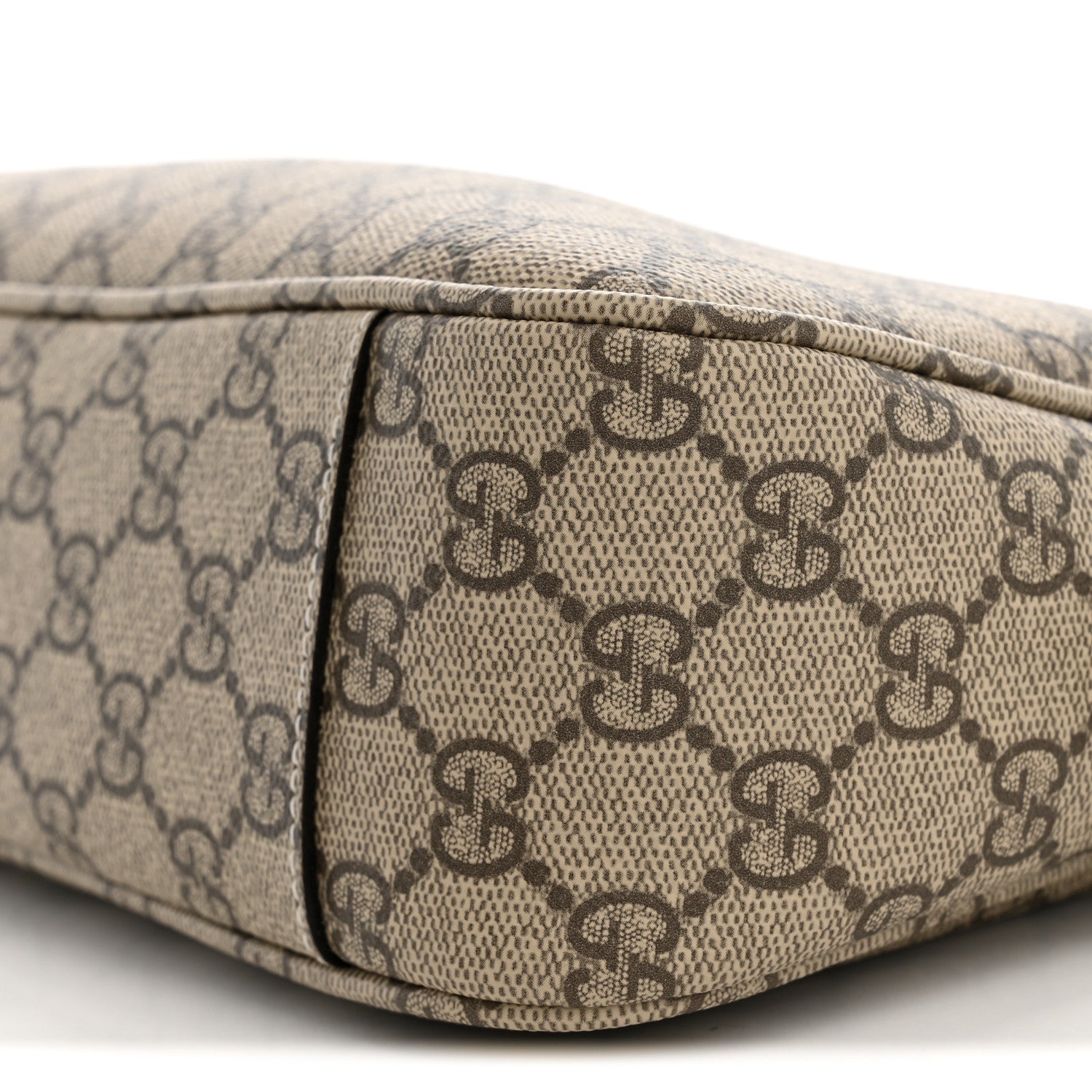 Gucci GG Supreme Monogram Textured Calfskin Medium Emblem Shoulder Bag Beige Dark Brown 10 of 10