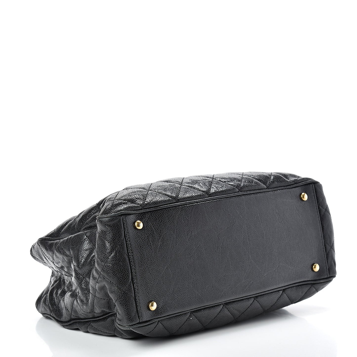 Crumpled Grained Calfskin Quilted CC Crave Tote Black