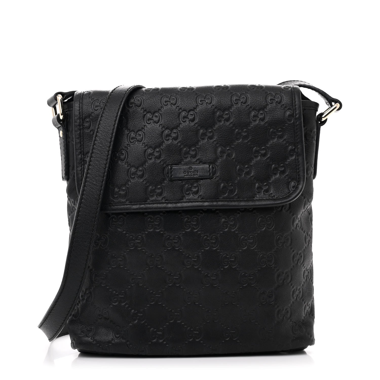 Gucci Guccissima Small Flap Messenger Bag Black 1 of 11