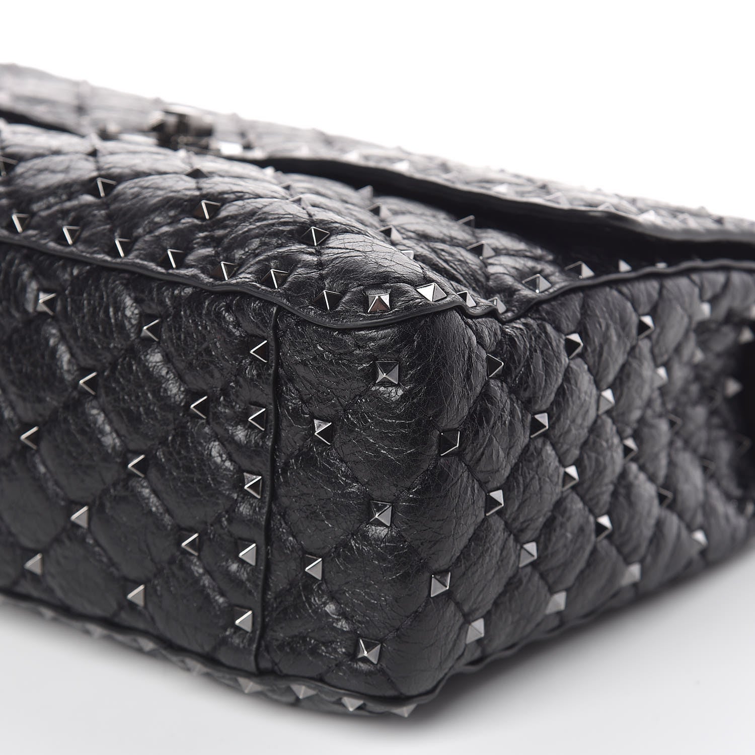 Valentino Garavani Craquele Nappa Large Rockstud Spike Shoulder Bag Black 6 of 10