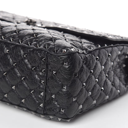 Valentino Garavani Craquele Nappa Large Rockstud Spike Shoulder Bag Black 6 of 10