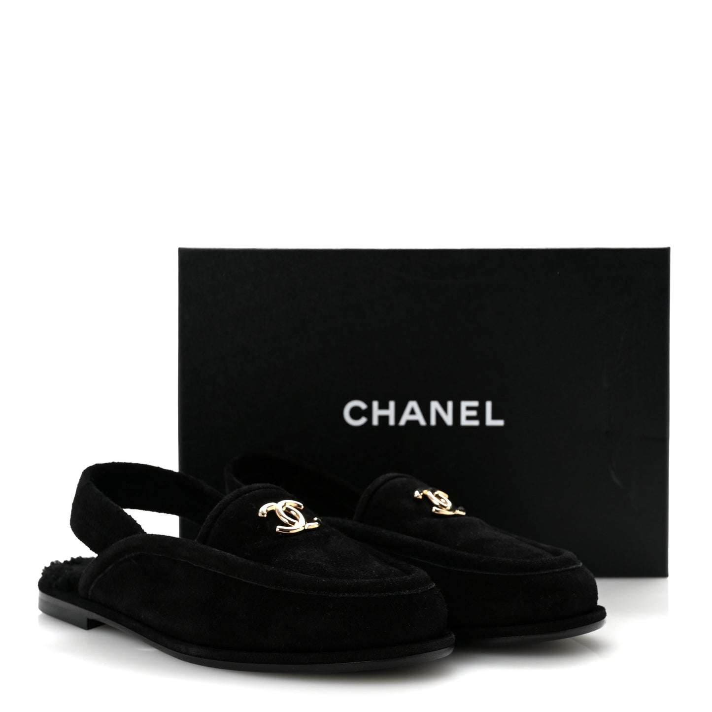 Suede Calfskin CC Slingback Loafers 39 Black