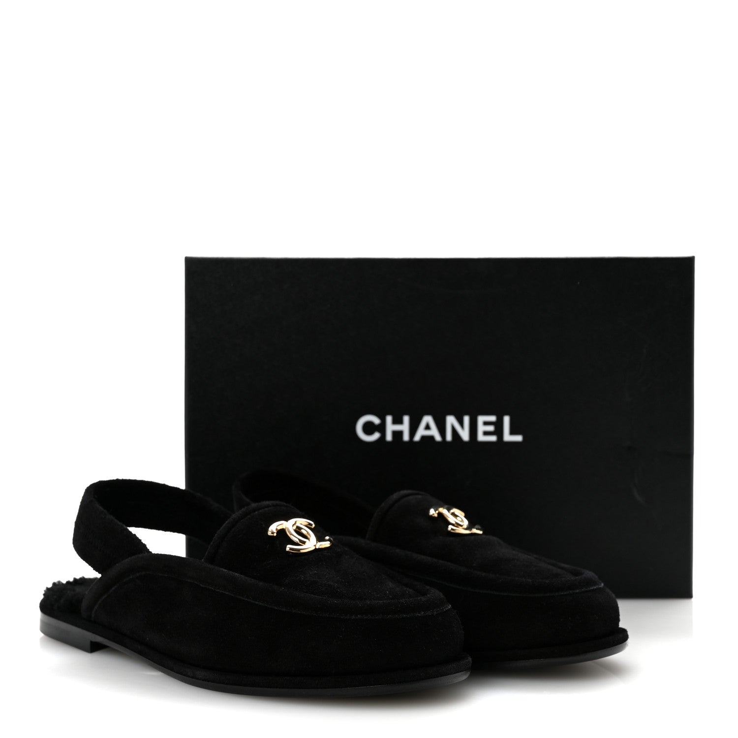 Chanel Suede Calfskin CC Slingback Loafers 39 Black 10 of 10