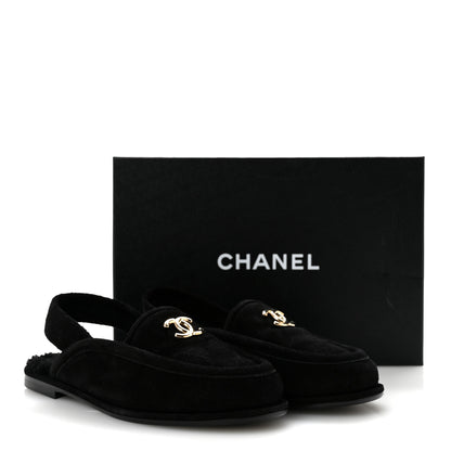 Chanel Suede Calfskin CC Slingback Loafers 39 Black 10 of 10