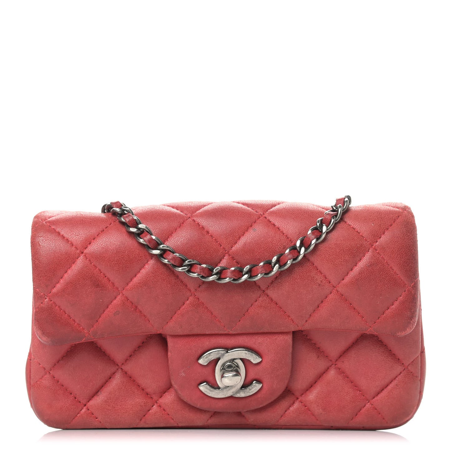 Lambskin Quilted Extra Mini Rectangular Flap Red