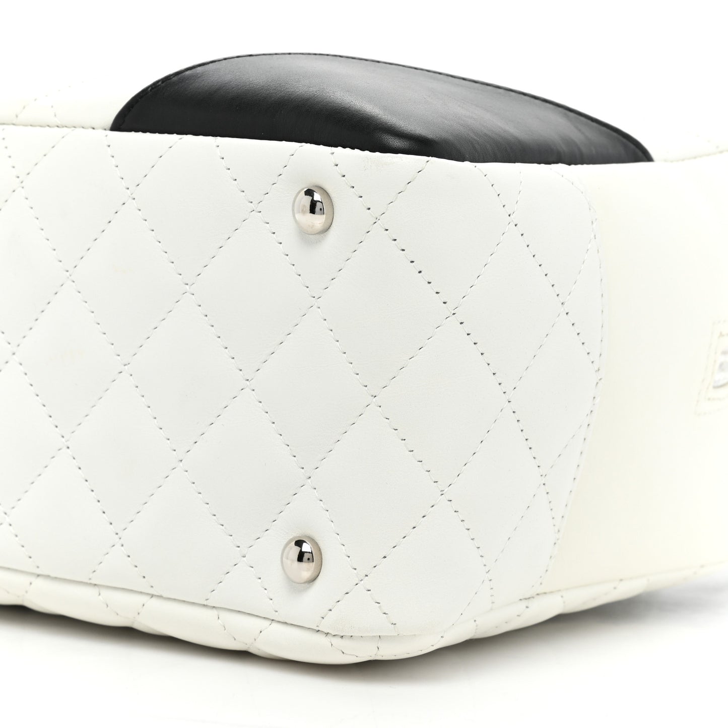 Calfskin Quilted Large Cambon Bowler White Black