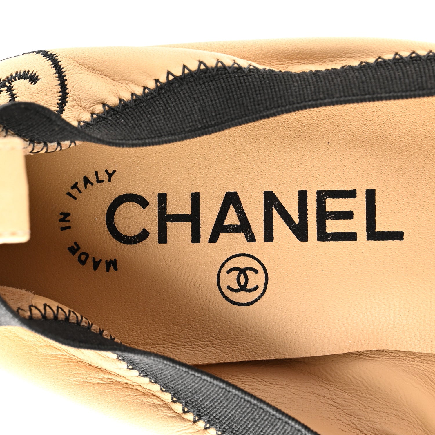 Chanel Lambskin Patent CC Elastic Stretch Pumps 40 Beige Black 7 of 9