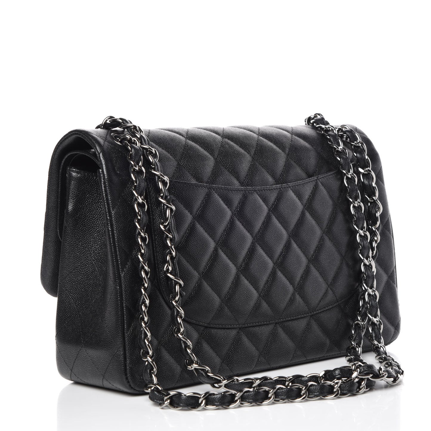 Iridescent Caviar Quilted Jumbo Double Flap Black