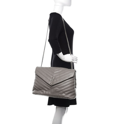 Saint Laurent Calfskin Y Quilted Monogram Large Loulou Chain Satchel Light Grey 3 of 13