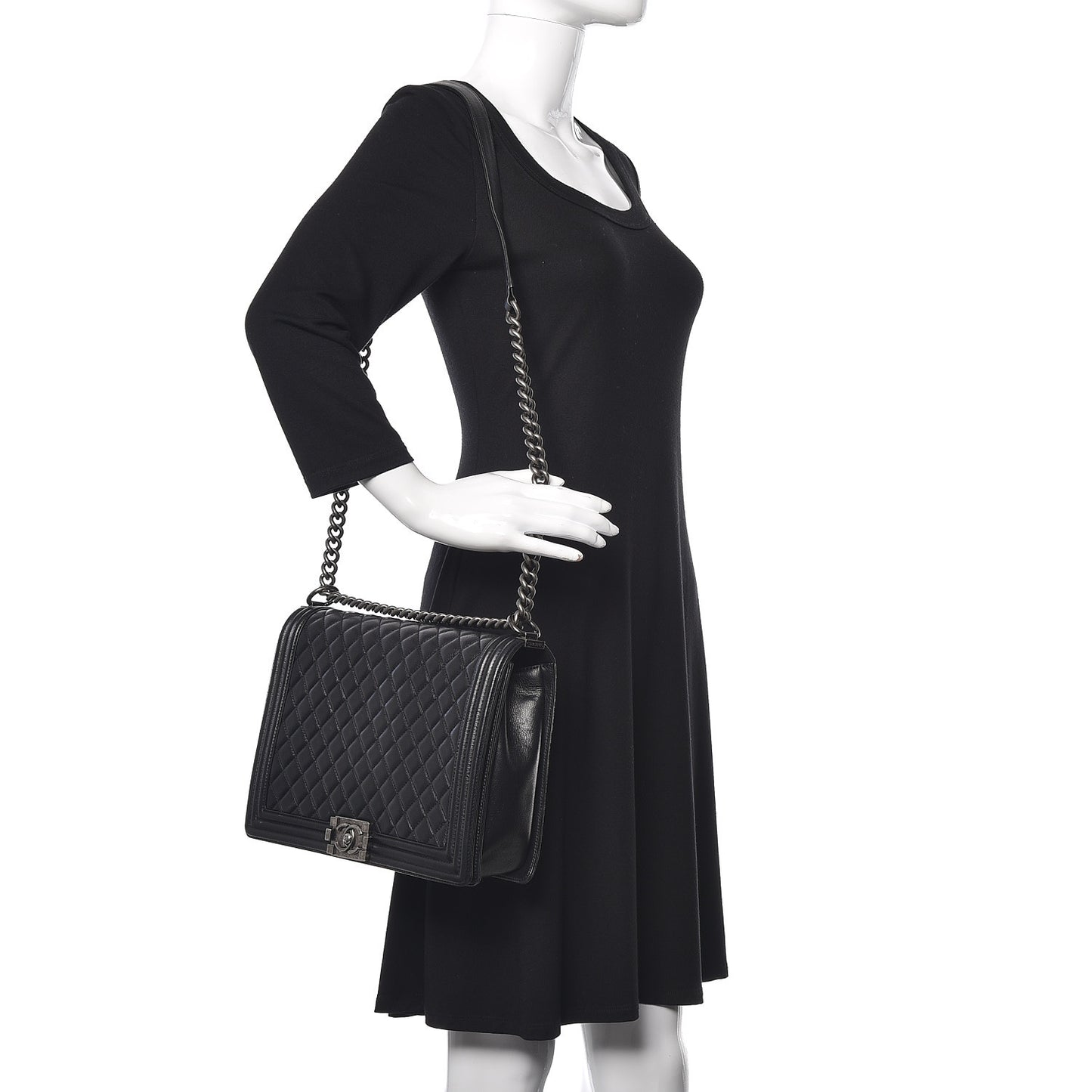 Calfskin Quilted Large Boy Flap Black